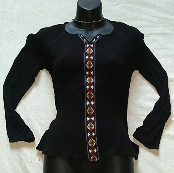 NWOT Full Tilt Aztec Embroidered Gauzy Boho Top - Picture 3 of 8